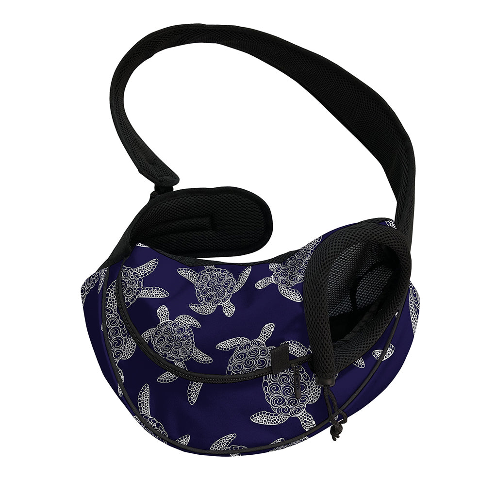 White And Blue Turtle Pattern Print Pet Sling Carrier