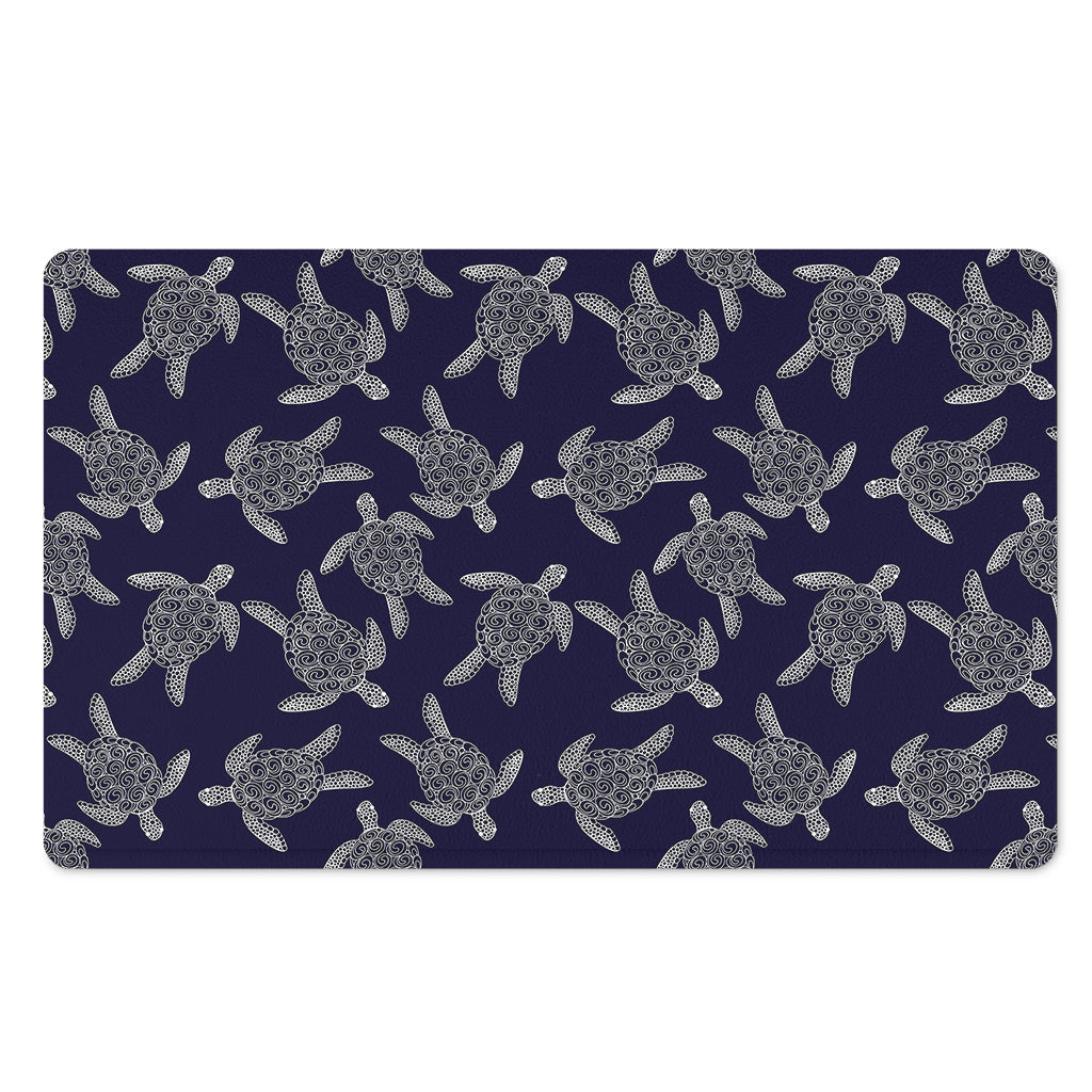 White And Blue Turtle Pattern Print Polyester Doormat