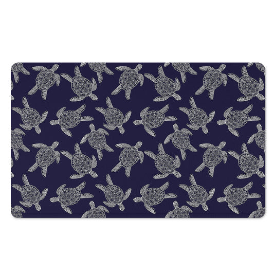 White And Blue Turtle Pattern Print Polyester Doormat