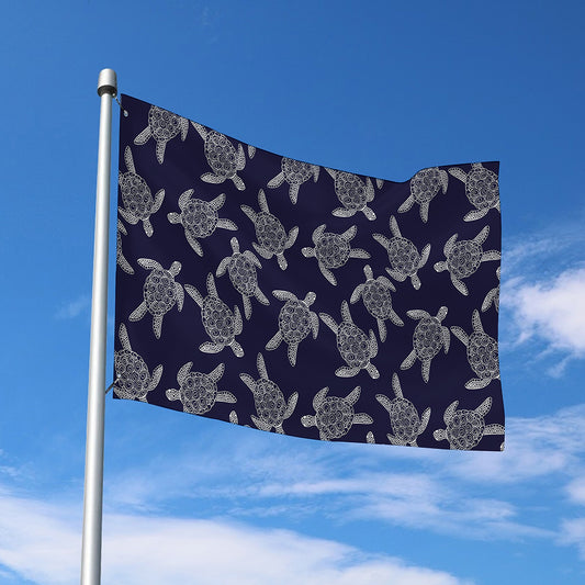 White And Blue Turtle Pattern Print Polyester Flag