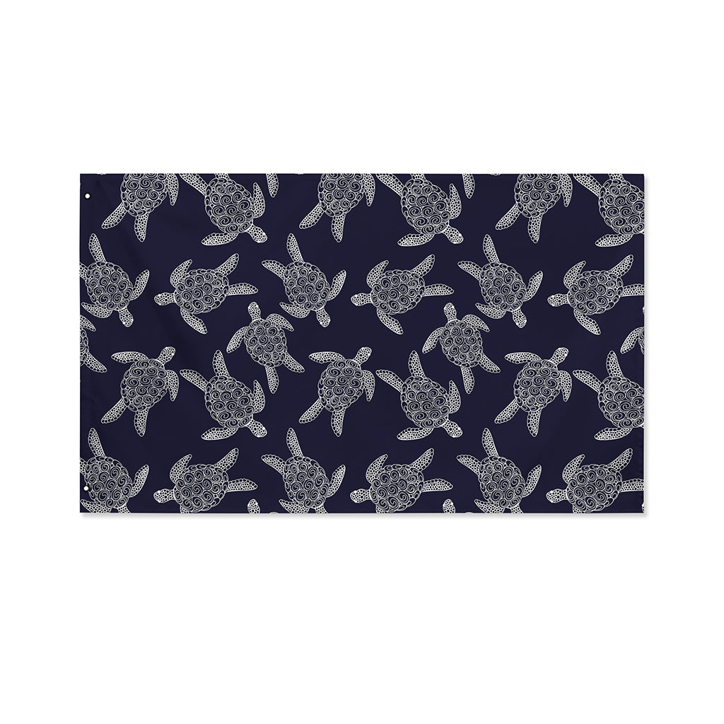 White And Blue Turtle Pattern Print Polyester Flag