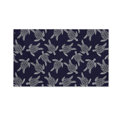 White And Blue Turtle Pattern Print Polyester Flag
