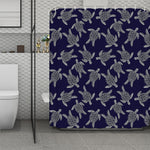 White And Blue Turtle Pattern Print Polyester Shower Curtain