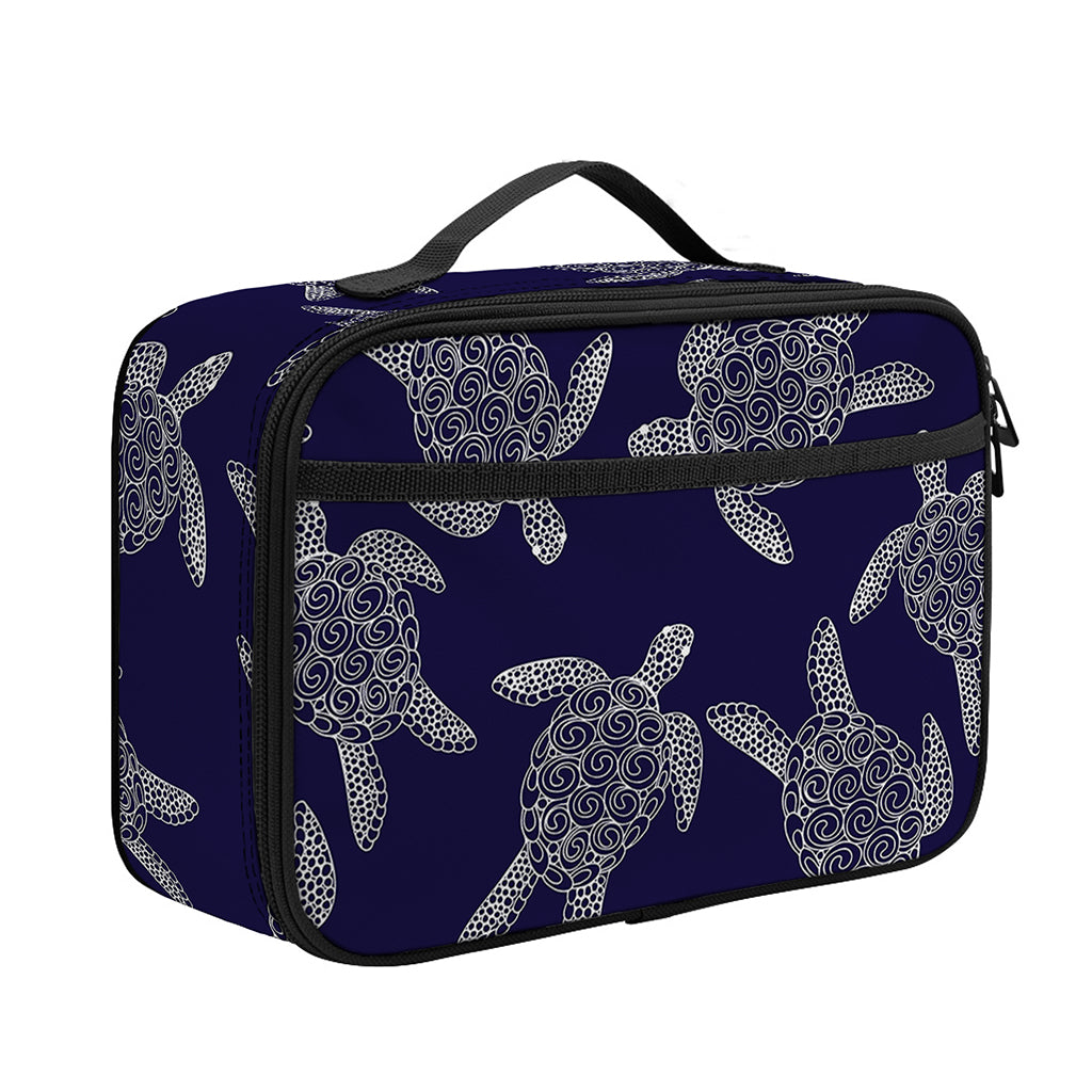 White And Blue Turtle Pattern Print Portable Lunch Bag