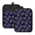 White And Blue Turtle Pattern Print Pot Holders With Pocket