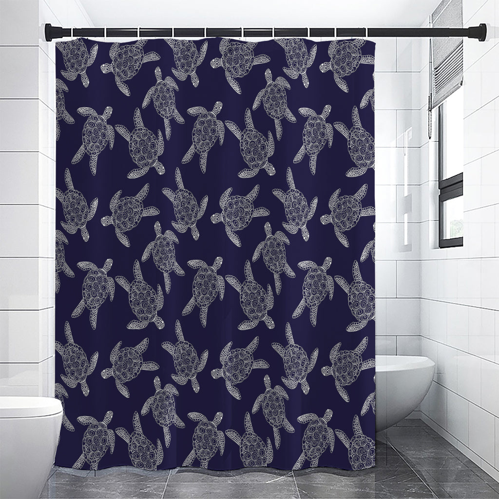 White And Blue Turtle Pattern Print Premium Shower Curtain