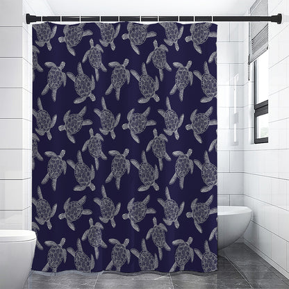 White And Blue Turtle Pattern Print Premium Shower Curtain