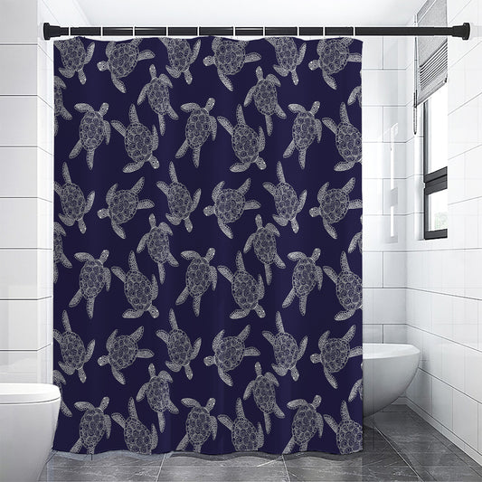 White And Blue Turtle Pattern Print Premium Shower Curtain