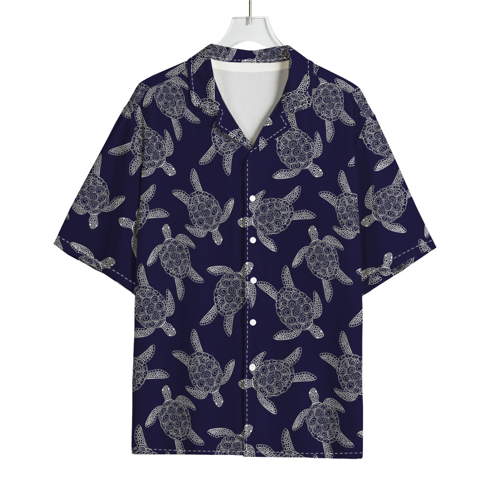 White And Blue Turtle Pattern Print Rayon Hawaiian Shirt