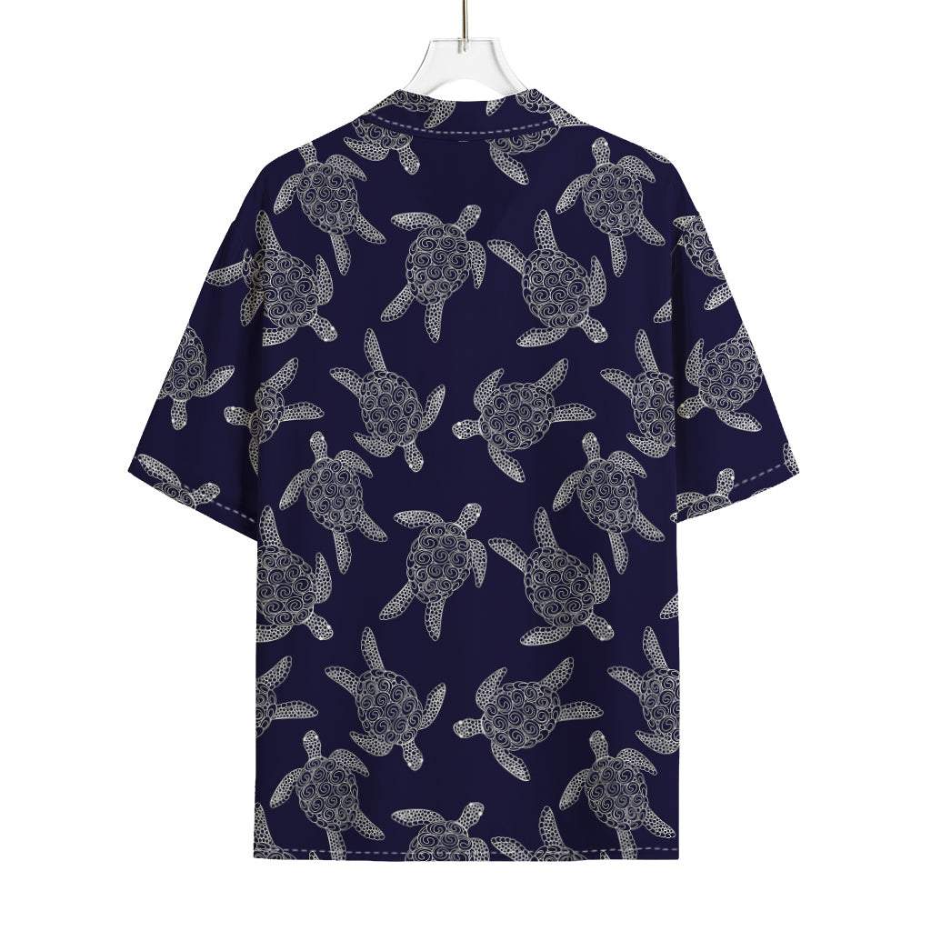 White And Blue Turtle Pattern Print Rayon Hawaiian Shirt
