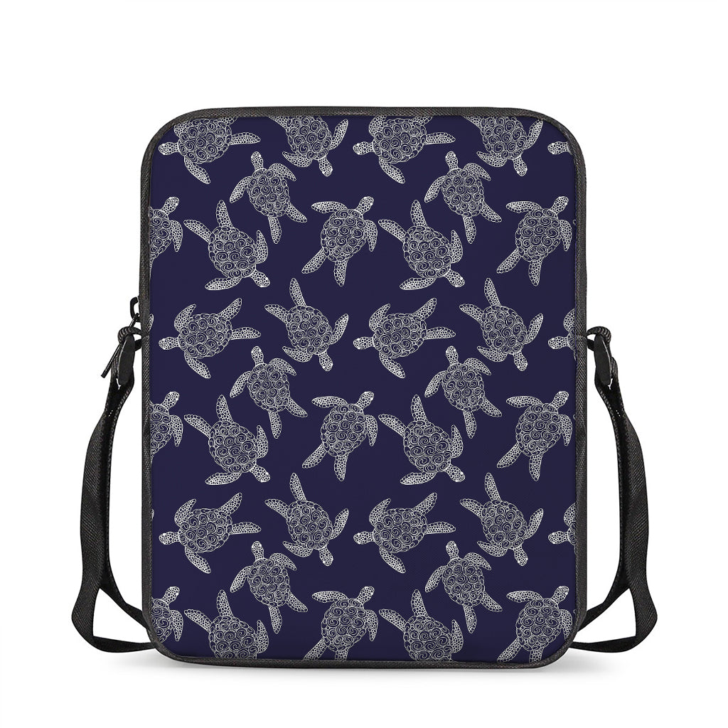 White And Blue Turtle Pattern Print Rectangular Crossbody Bag