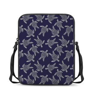 White And Blue Turtle Pattern Print Rectangular Crossbody Bag