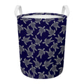 White And Blue Turtle Pattern Print Round Laundry Basket