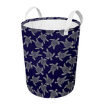 White And Blue Turtle Pattern Print Round Laundry Basket