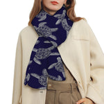 White And Blue Turtle Pattern Print Scarf
