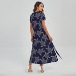 White And Blue Turtle Pattern Print Short Sleeve Maxi Dress