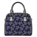 White And Blue Turtle Pattern Print Shoulder Handbag