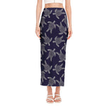 White And Blue Turtle Pattern Print Side Slit Maxi Skirt