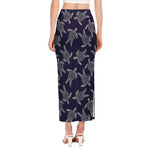 White And Blue Turtle Pattern Print Side Slit Maxi Skirt