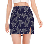 White And Blue Turtle Pattern Print Side Slit Mini Skirt