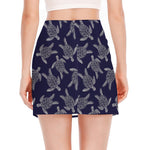White And Blue Turtle Pattern Print Side Slit Mini Skirt