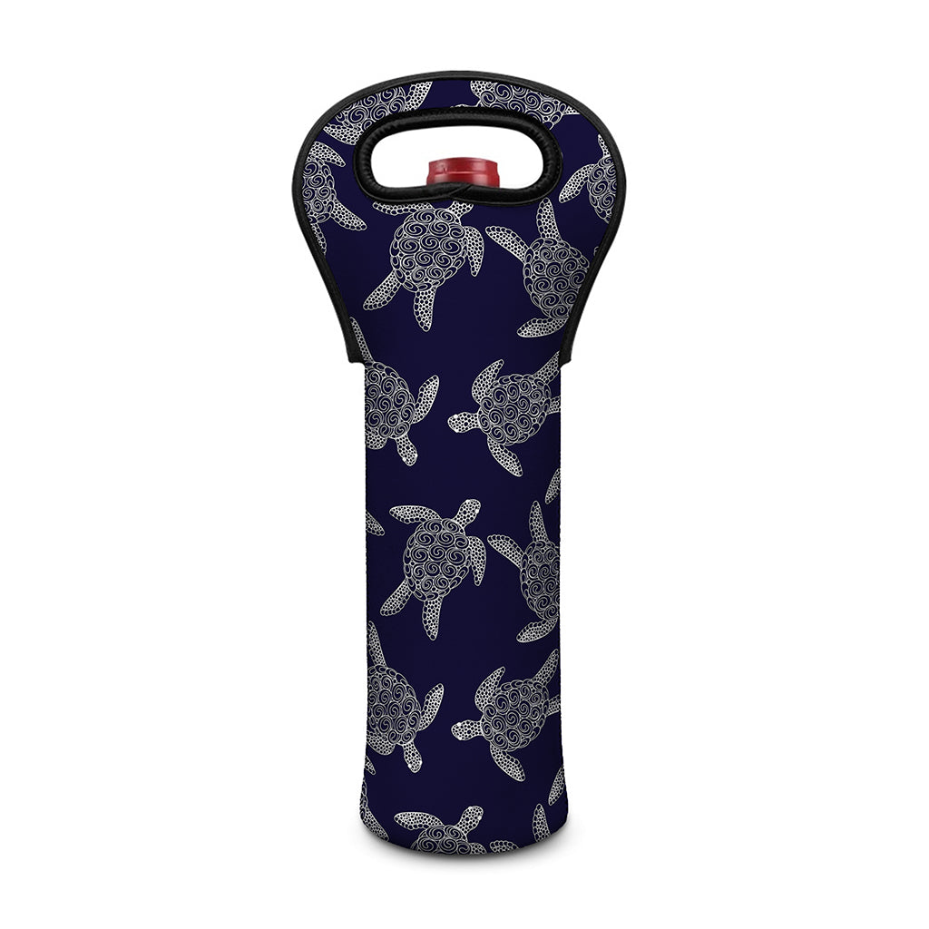 White And Blue Turtle Pattern Print Single Neoprene Wine Tote