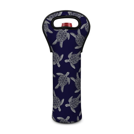 White And Blue Turtle Pattern Print Single Neoprene Wine Tote
