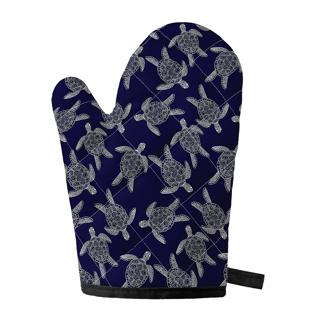 White And Blue Turtle Pattern Print Single Oven Mitt
