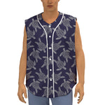 White And Blue Turtle Pattern Print Sleeveless Baseball Jersey