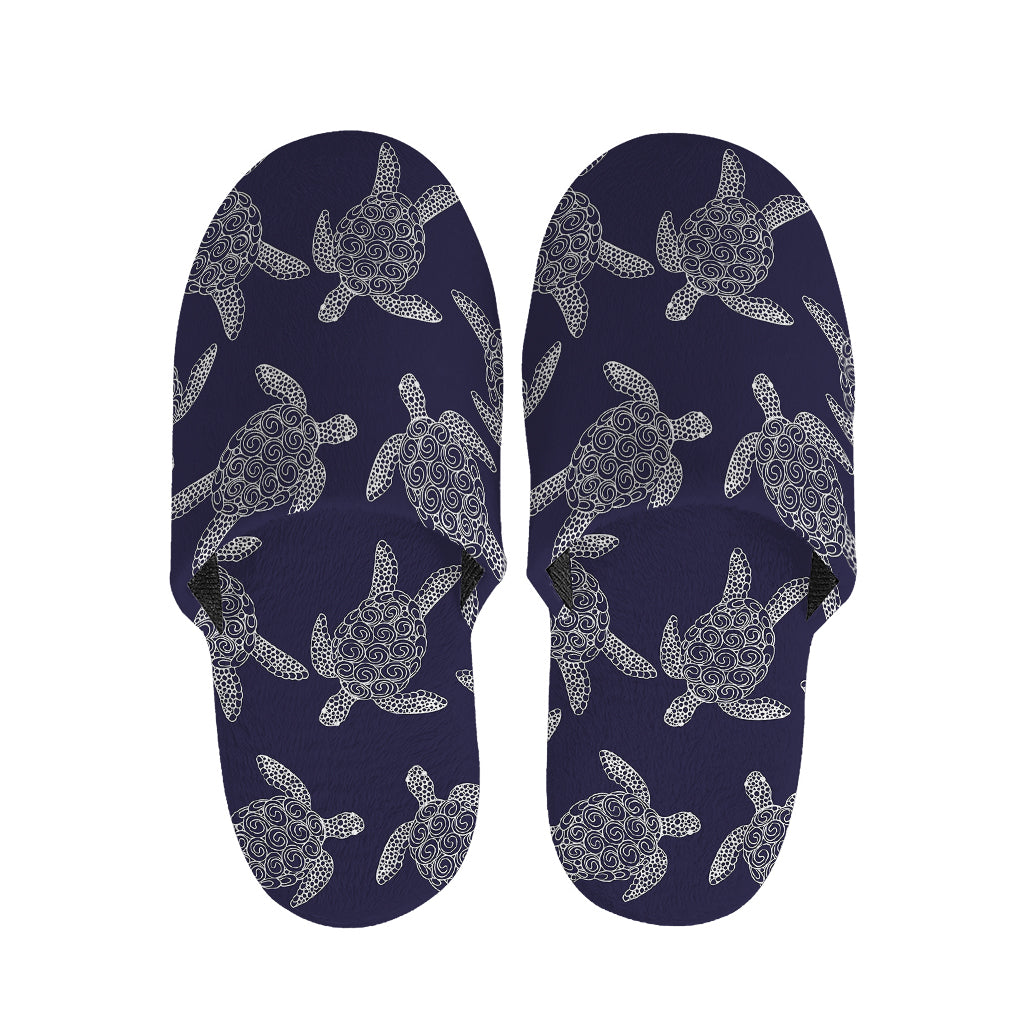 White And Blue Turtle Pattern Print Slippers