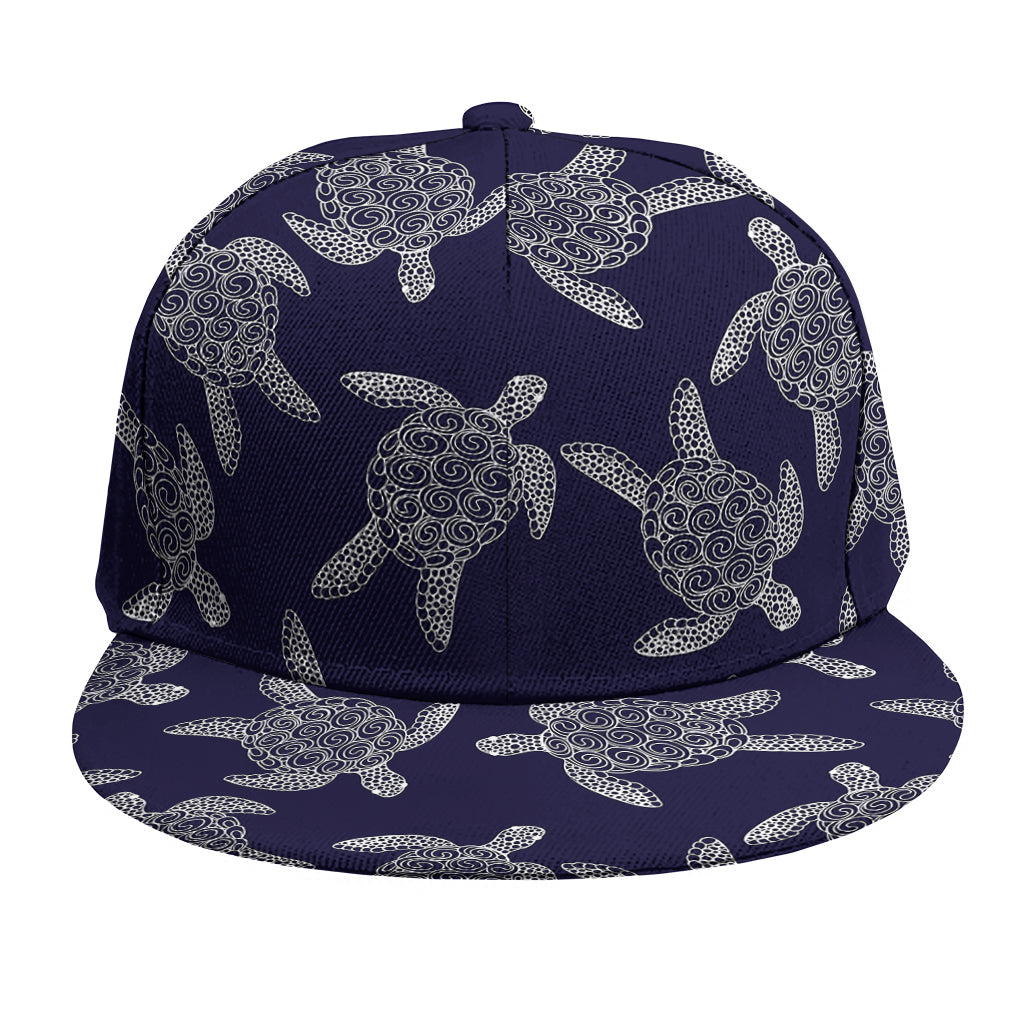 White And Blue Turtle Pattern Print Snapback Cap