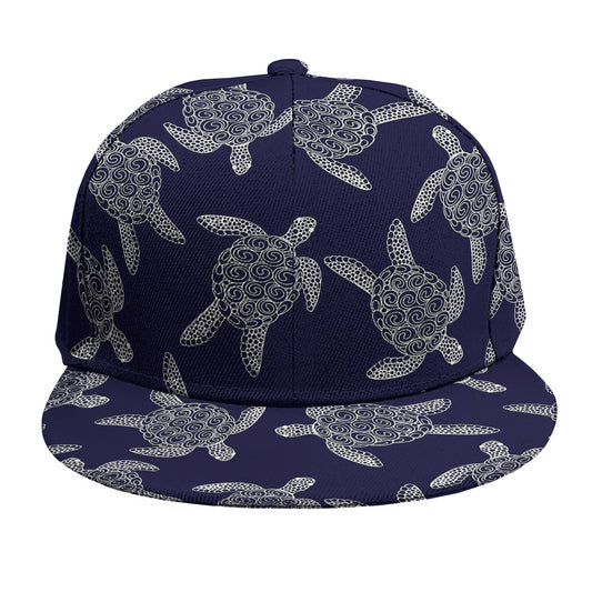 White And Blue Turtle Pattern Print Snapback Cap