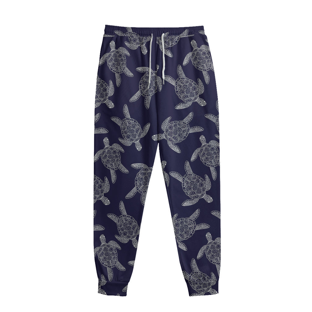 White And Blue Turtle Pattern Print Sweatpants