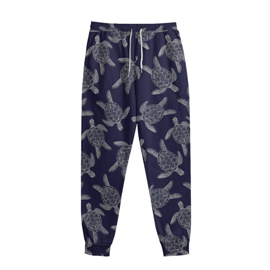 White And Blue Turtle Pattern Print Sweatpants
