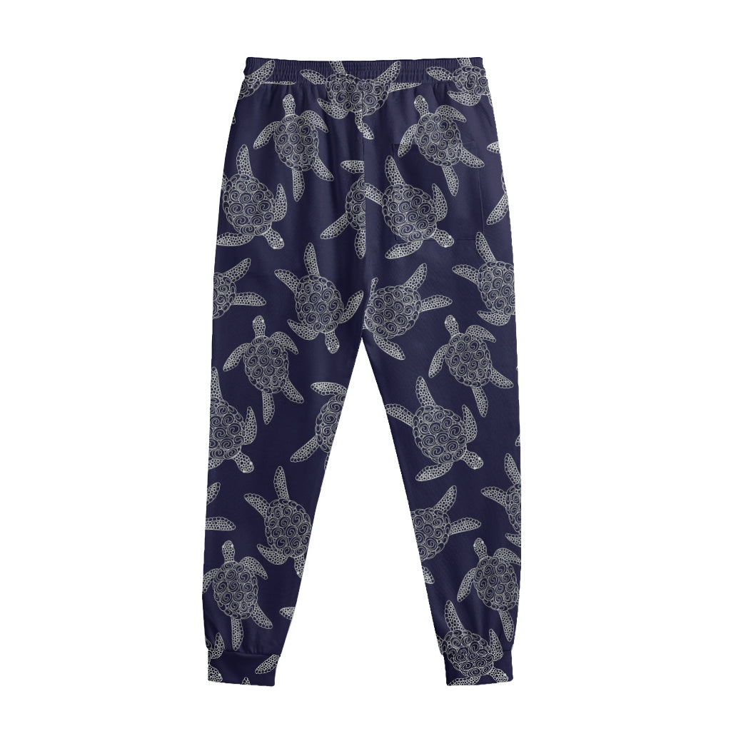 White And Blue Turtle Pattern Print Sweatpants