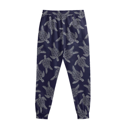 White And Blue Turtle Pattern Print Sweatpants