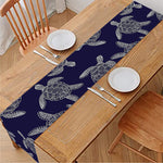 White And Blue Turtle Pattern Print Table Runner