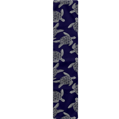 White And Blue Turtle Pattern Print Table Runner