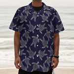 White And Blue Turtle Pattern Print Textured Short Sleeve Shirt