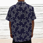 White And Blue Turtle Pattern Print Textured Short Sleeve Shirt