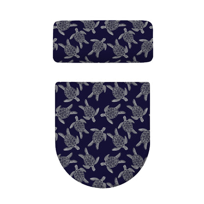 White And Blue Turtle Pattern Print Toilet Lid And Tank Cover Set