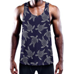 White And Blue Turtle Pattern Print Training Tank Top