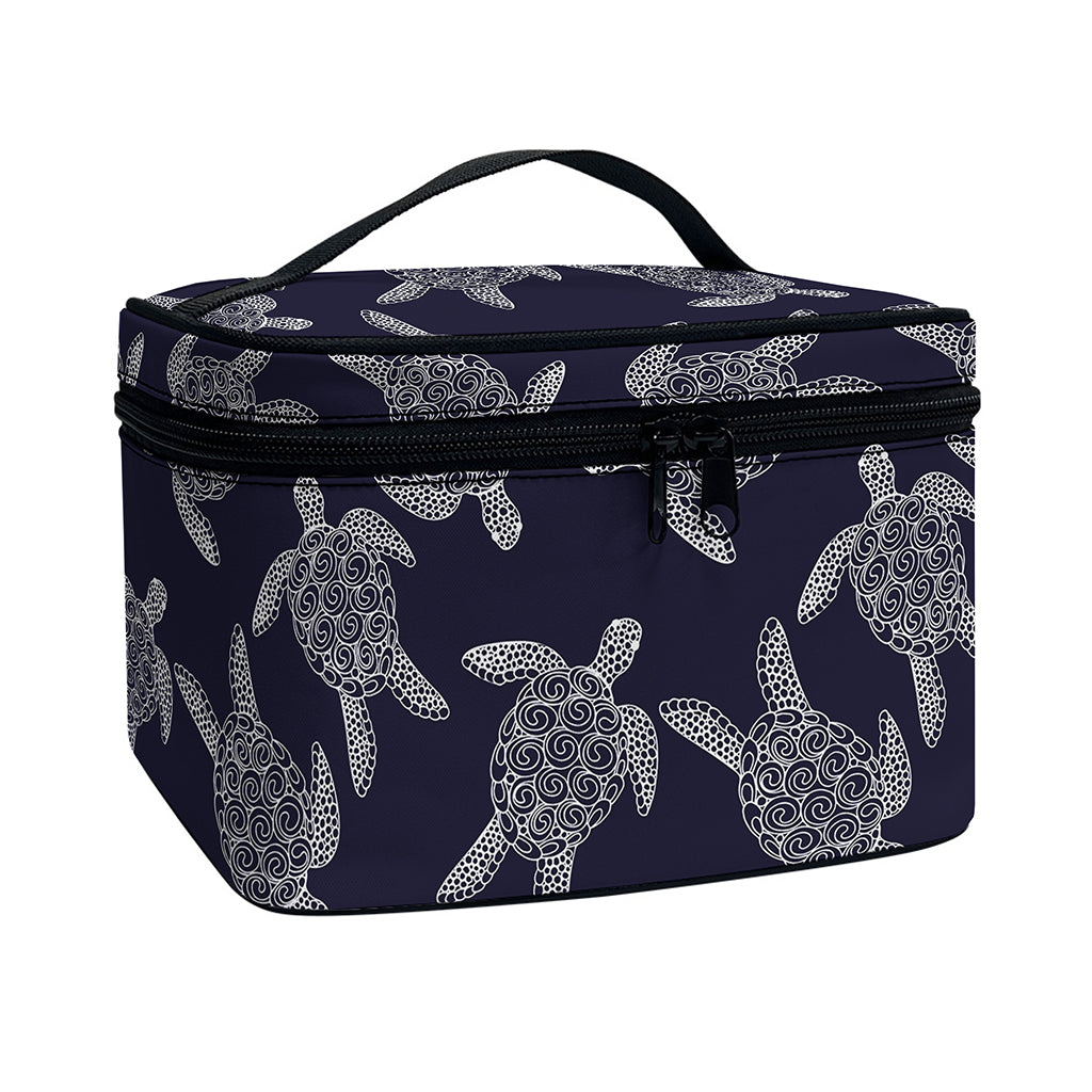 White And Blue Turtle Pattern Print Travel Makeup Bag