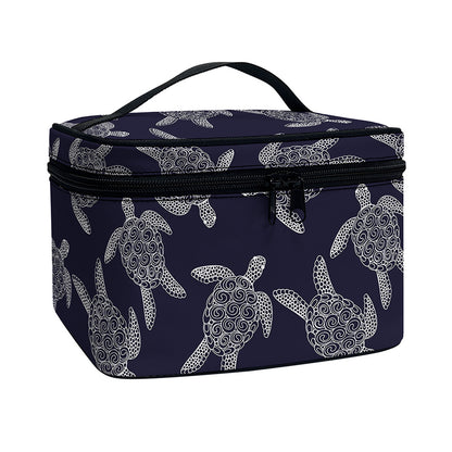 White And Blue Turtle Pattern Print Travel Makeup Bag