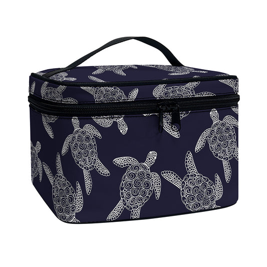 White And Blue Turtle Pattern Print Travel Makeup Bag