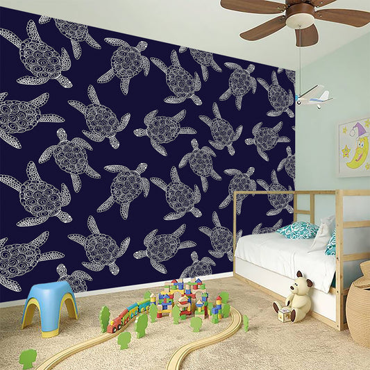 White And Blue Turtle Pattern Print Wall Sticker