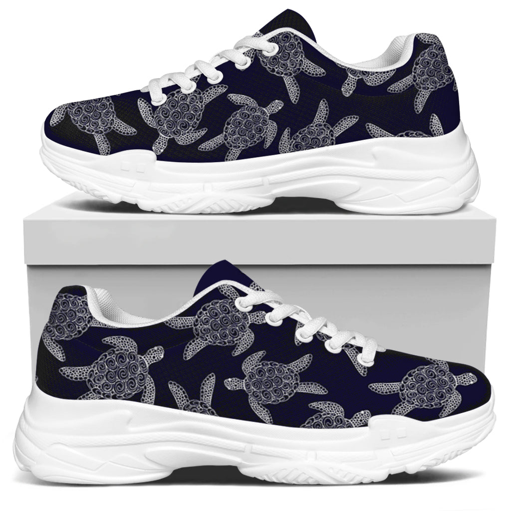 White And Blue Turtle Pattern Print White Chunky Shoes