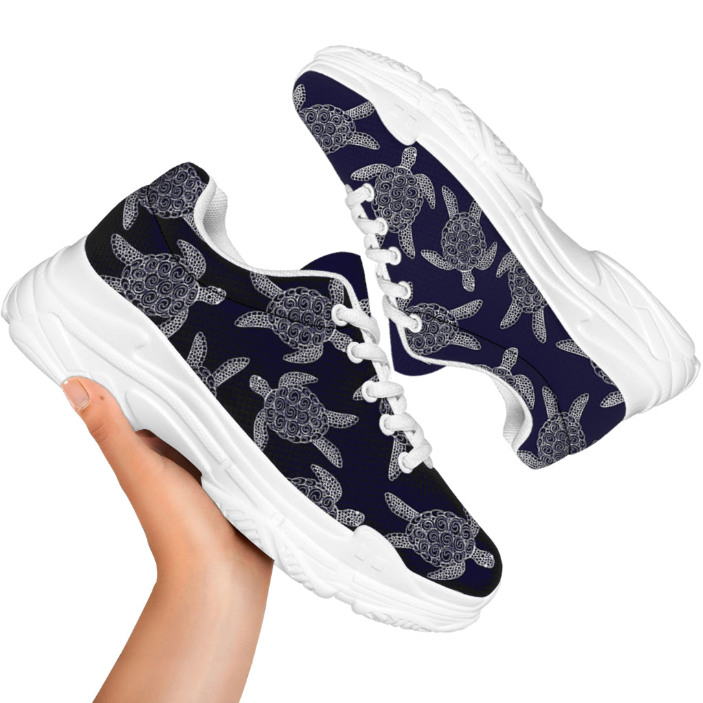 White And Blue Turtle Pattern Print White Chunky Shoes
