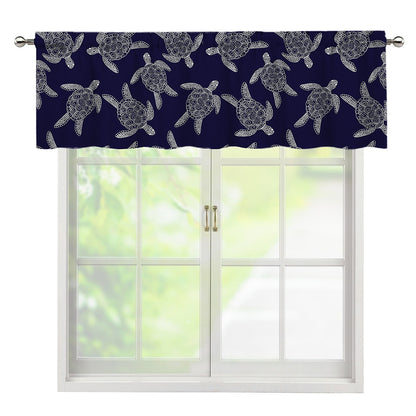 White And Blue Turtle Pattern Print Window Valance