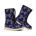 White And Blue Turtle Pattern Print Winter Boots